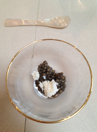 Caviar with goat milk granita