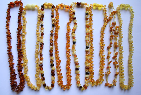 So many options of different amber necklaces.