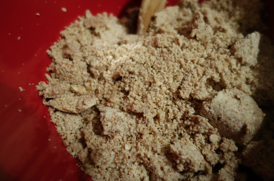 Pulse. (Don't blend too much or you will make almond butter versus almond flour). 