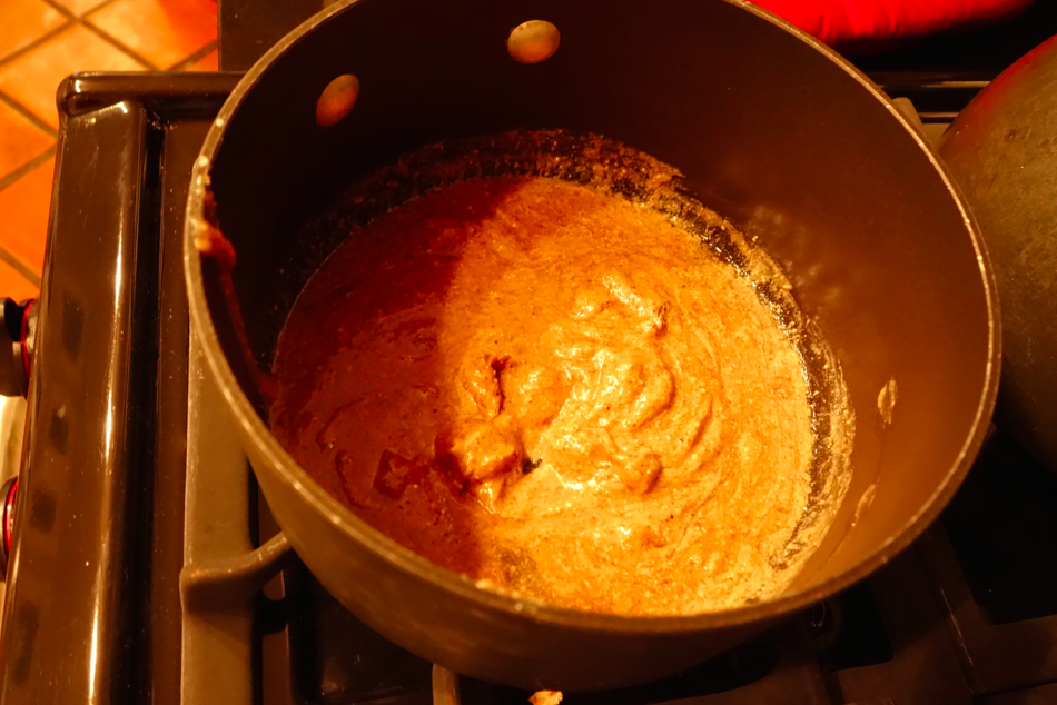 On low heat, warm up the honey and nut butter. Mixing it together to combine and form one liquid.