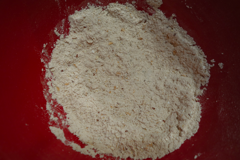 Dry ingredients. The little specks of dirt are actually flax seeds that were in my oatmeal.