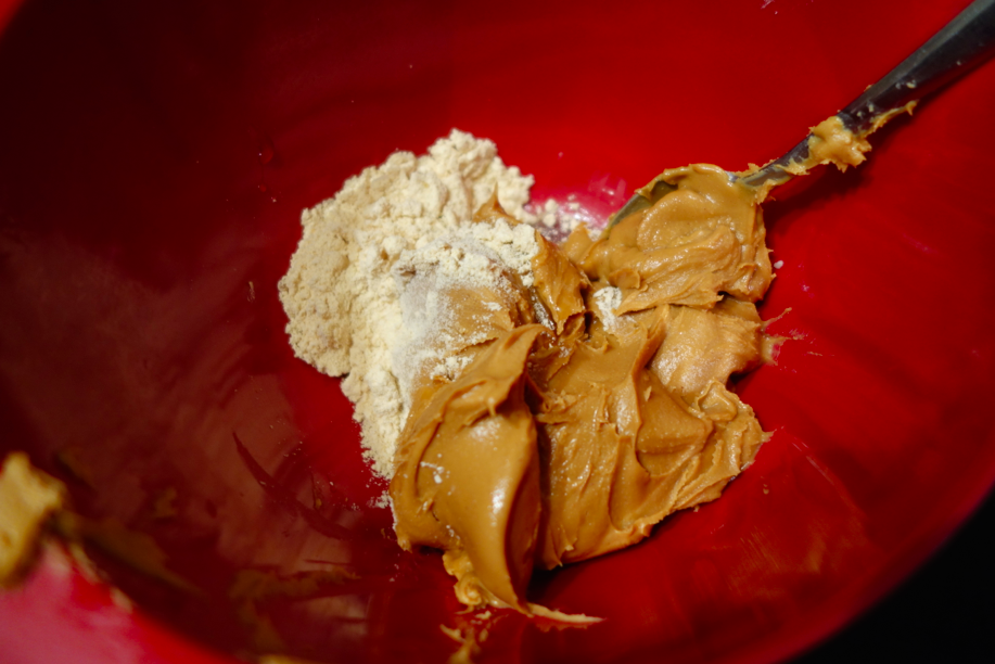 Coconut flour, peanut butter, and maple syrup