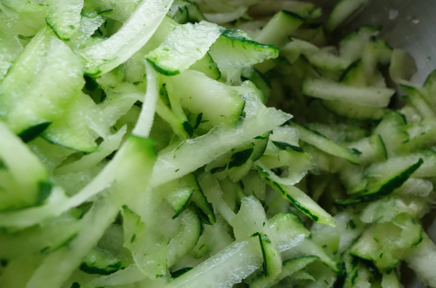 Squeeze all the liquid out of the shredded zucchini. Lots of water will come out. Do not skimp on this part -- make sure all excess water is removed.