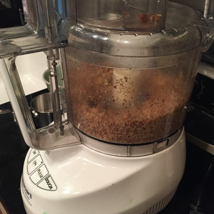 The blended walnuts, cocoa, and salt.