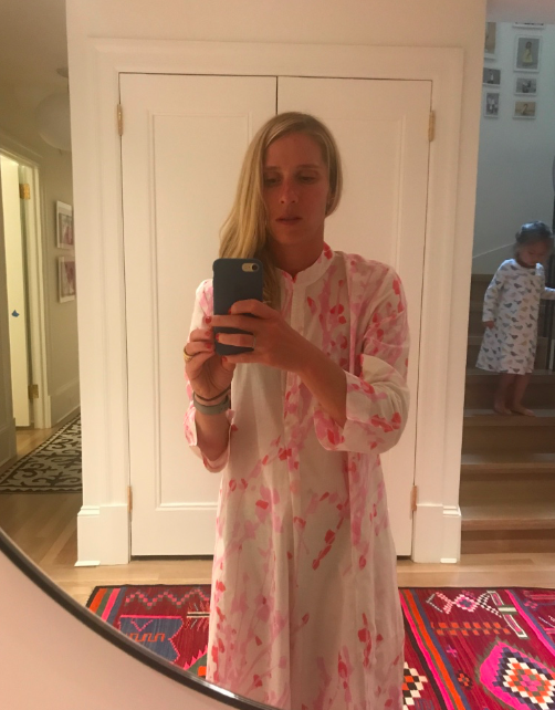 Selfie of the duo wearing nightgowns. If only Natori made caftans for little girls.....